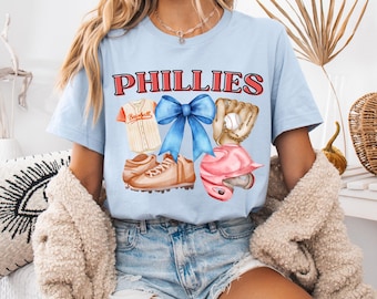 Philadelphia Phillies Baseball-Shirt für Frauen, Retro Aquarell Kokette Bogen Baseball-Shirt, Phillies inspiriertes Baseball-Sweatshirt