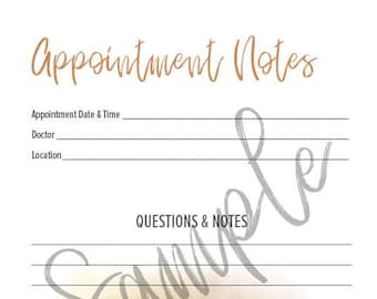 Appointment Notes Page - PDF from the Cancer Treatment Journal
