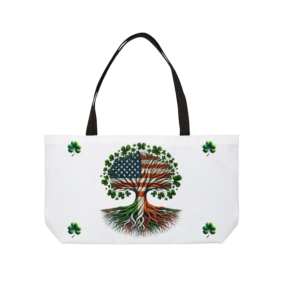 IRISH American TOTE BAG, Durable White Polyester St Patrick design Bag For Traveling, Daily Accessories, Grocery, Saint Patrick Day Gift