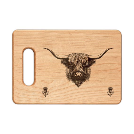 Scottish Highland Cow  Engraved Maple Cutting Board
