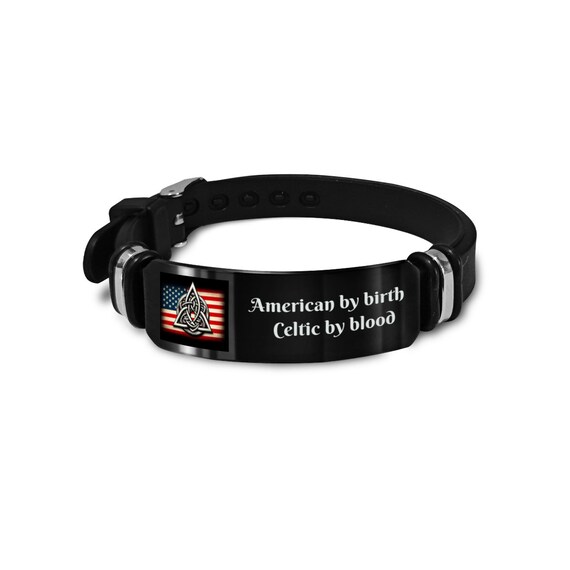 CELTIC AMERICAN Silicone And Stainless Steel BRACELET, Modern Aesthetic Design Adjustable Cuff Jewelry For Casual And Special Occasions