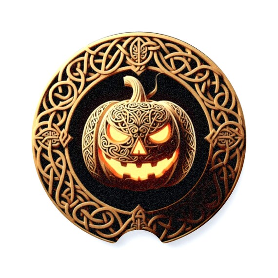 Celtic Halloween Pumpkin Ring Soapstone Car Coaster