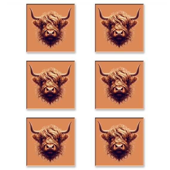 Scottish Highland Cow Stone Coasters (Set of Six)