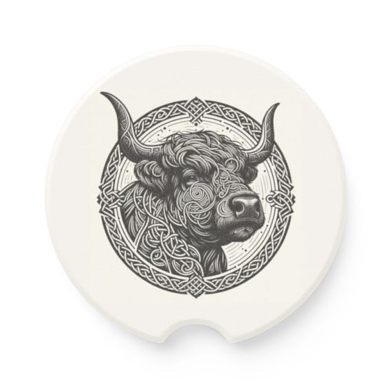 Celtic Knot Highland Cow  Soapstone Car Coaster