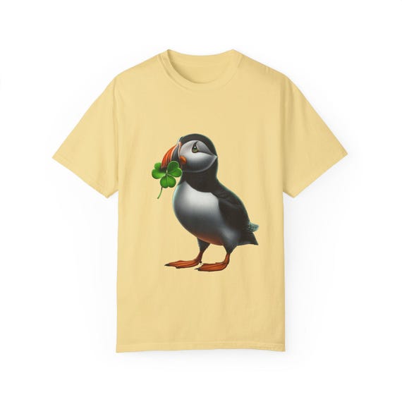 Irish Puffin & Shamrock Unisex Garment-Dyed T-shirt