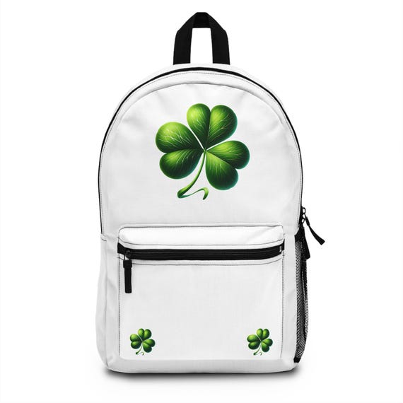 Four Leaf Clover Irish Shamrock White Backpack (Personalization Available)