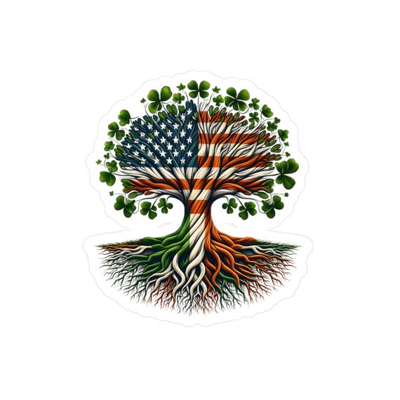American With Irish Roots Tree of Life Vinyl Decal