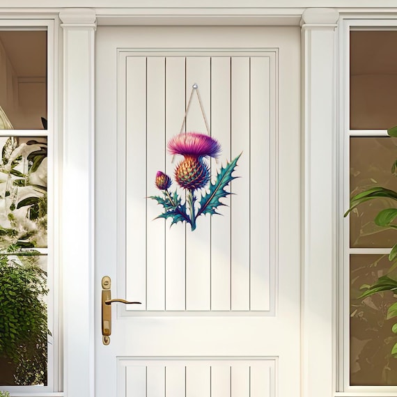 Scottish Thistle Die-Cut Wood Sign