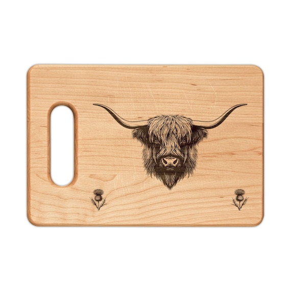 Scottish Highland Cow  Engraved Maple Cutting Board