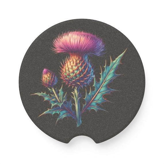 Scottish Thistle Soapstone Auto Coaster (Black)
