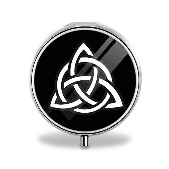 Celtic Triquetra Knot PORTABLE PILL BOX, Botanical Design Mini Cute Pill Case For Purse, Pocket, Accessory