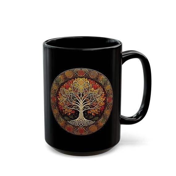 Celtic Autumn Tree of Life Black Mug (11oz, 15oz)