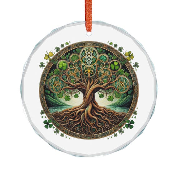 Irish Celtic Tree of Life Crystal Glass Ornament