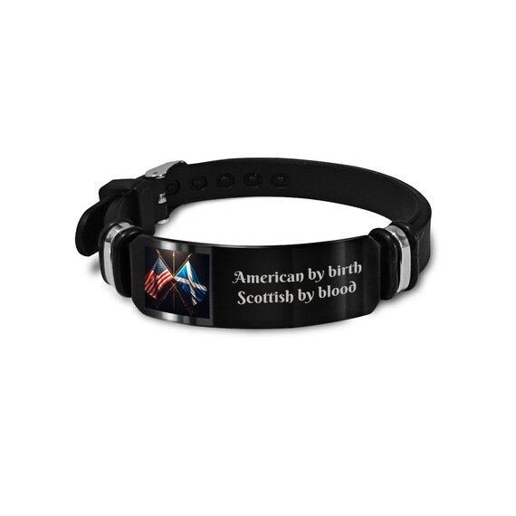 SCOTTISH AMERICAN BRACELET, Silicone And Stainless Steel Aesthetic Design Adjustable Cuff Jewelry For Casual And Special Occasions