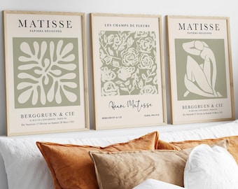 Sage Green Matisse Print Set of 3, Matisse Poster, Henri Matisse Print, Matisse Prints, Gallery Wall Set, 3 Piece Wall Art, Digital Download