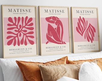 Pink Matisse Print Set of 3, Matisse Poster, Henri Matisse Print, Gallery Wall Art, Matisse Prints, Flower Market Print, Digital Download