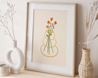 Flower Line Art, Minimalist Flower Print, Digital Print, Floral Art Print, Minimal Botanical, Minimal Floral Print, Wall Decor