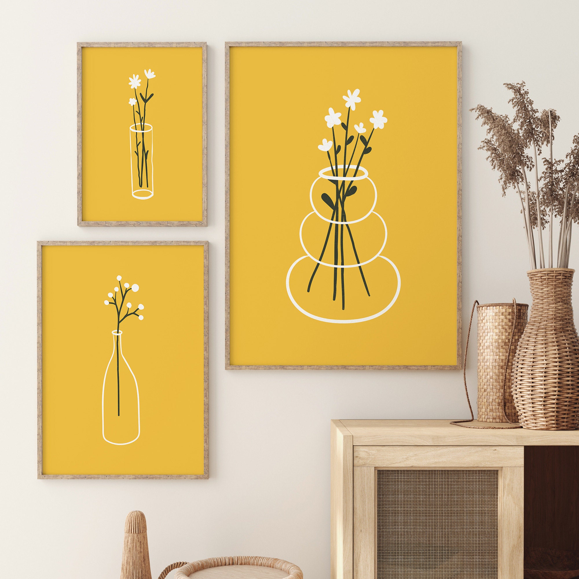 Flower Line Art Set of 3 Prints, Minimalist Flower Prints, 3 Piece Wall ...