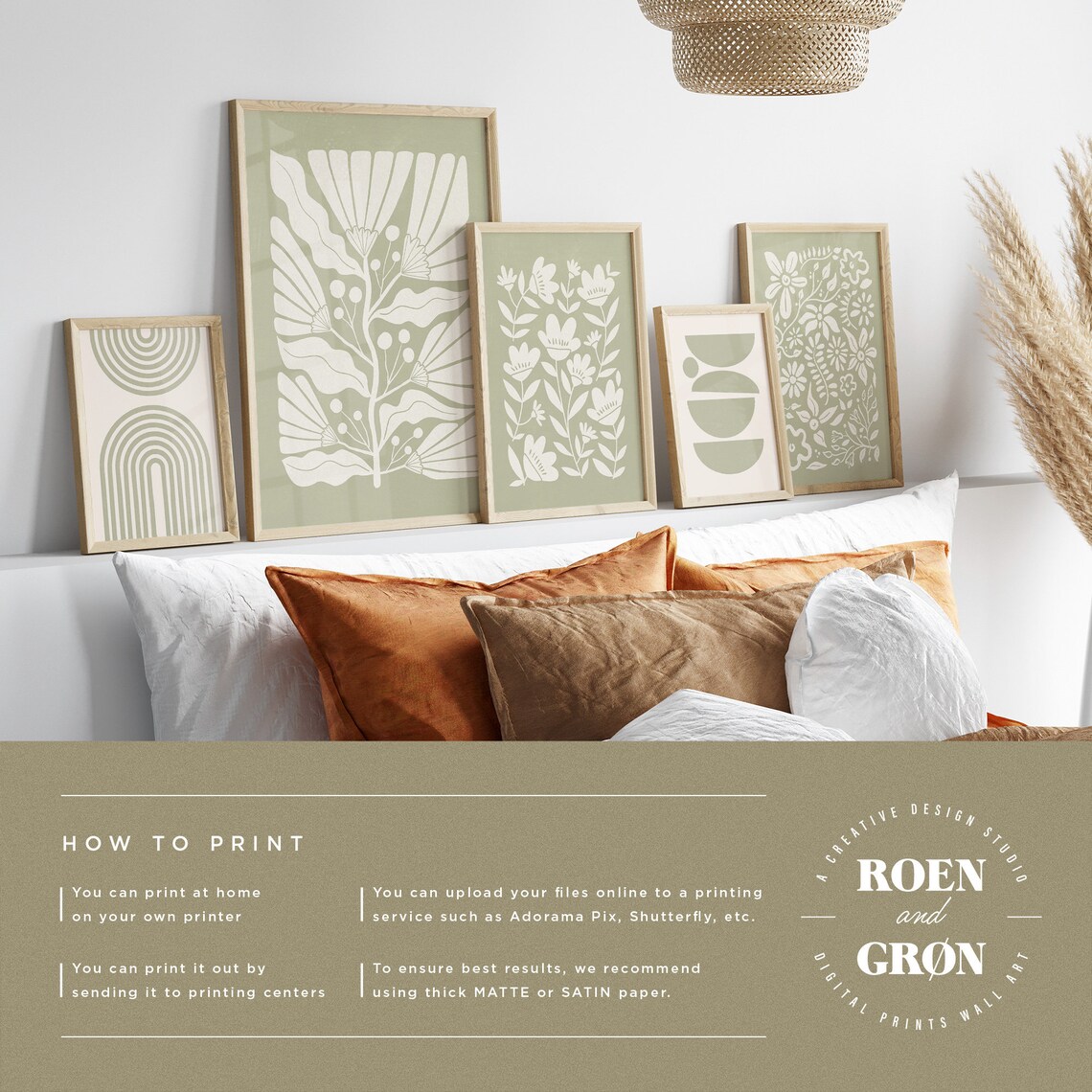 Sage Green Wall Art Set of 6, Botanical Print Set, Boho Botanical Set ...