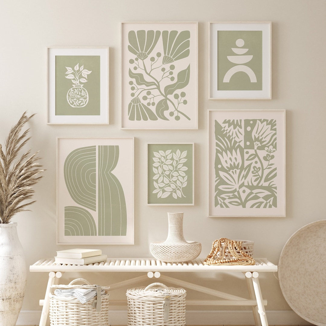 Sage Green Wall Art Set of 6, Botanical Print Set, Boho Botanical Set ...
