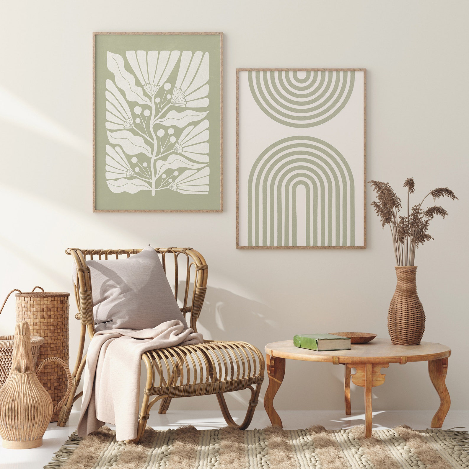 Sage Green Wall Art Set of 6, Botanical Print Set, Boho Botanical Set ...
