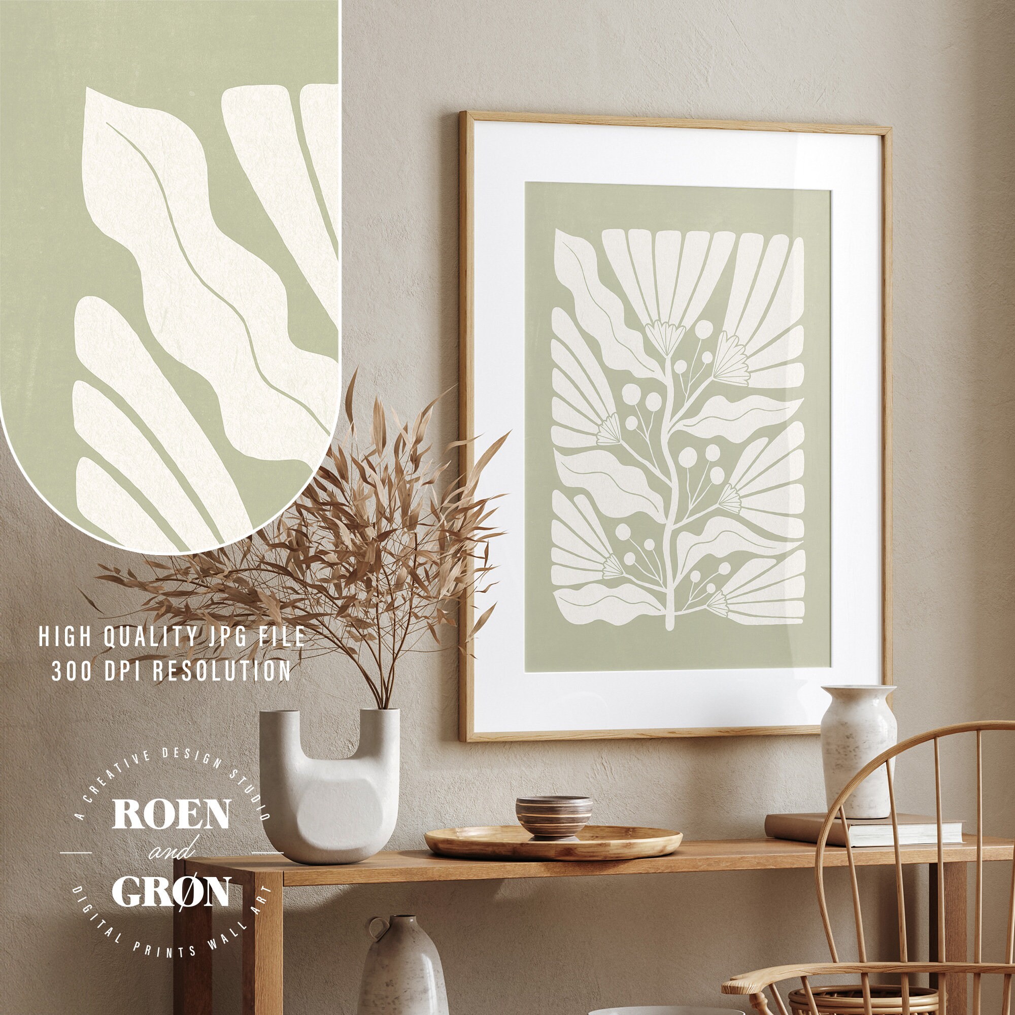 Sage Green Wall Art Set of 6, Botanical Print Set, Boho Botanical Set ...