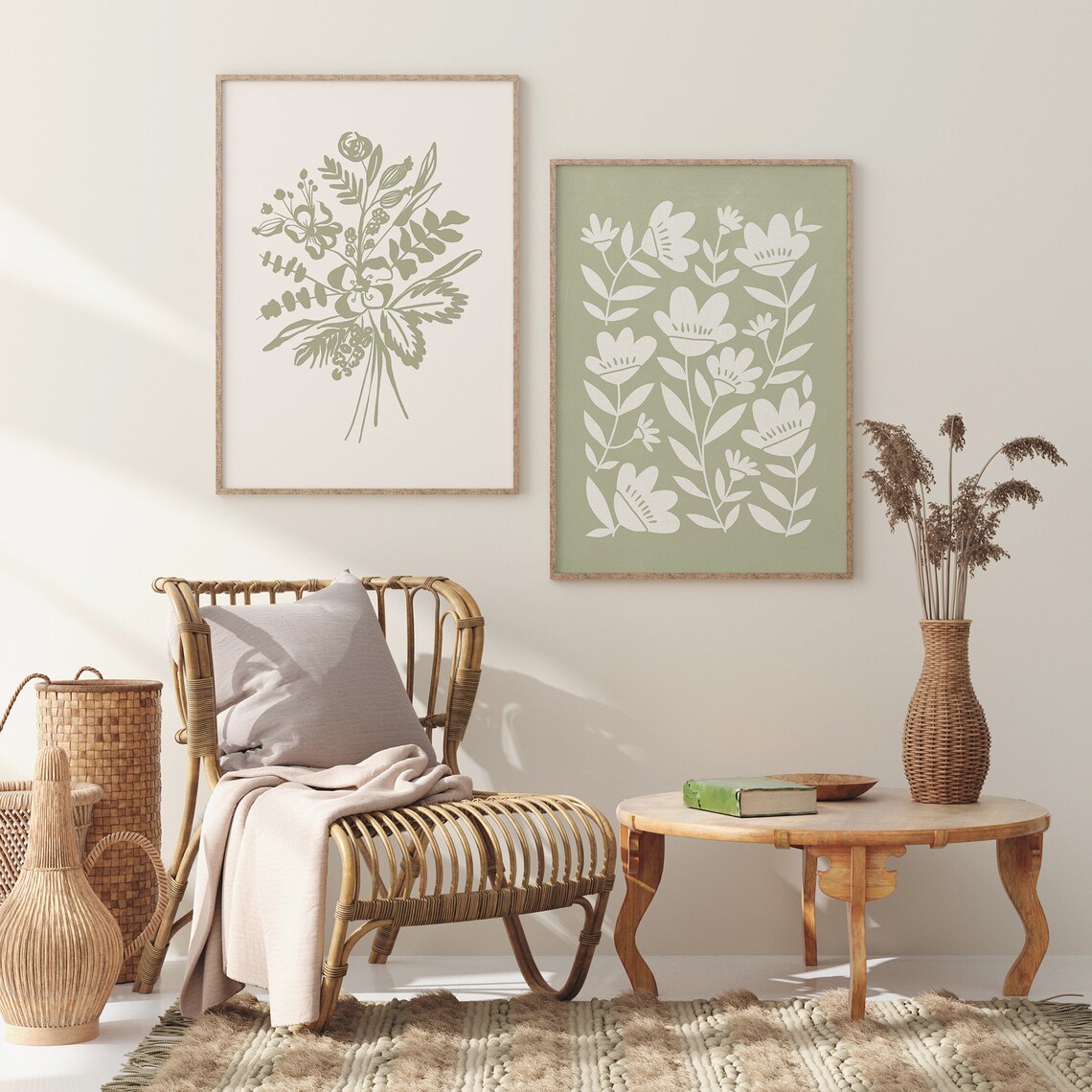 Sage Green Wall Art Set of 6, Botanical Print Set, Boho Botanical Set ...