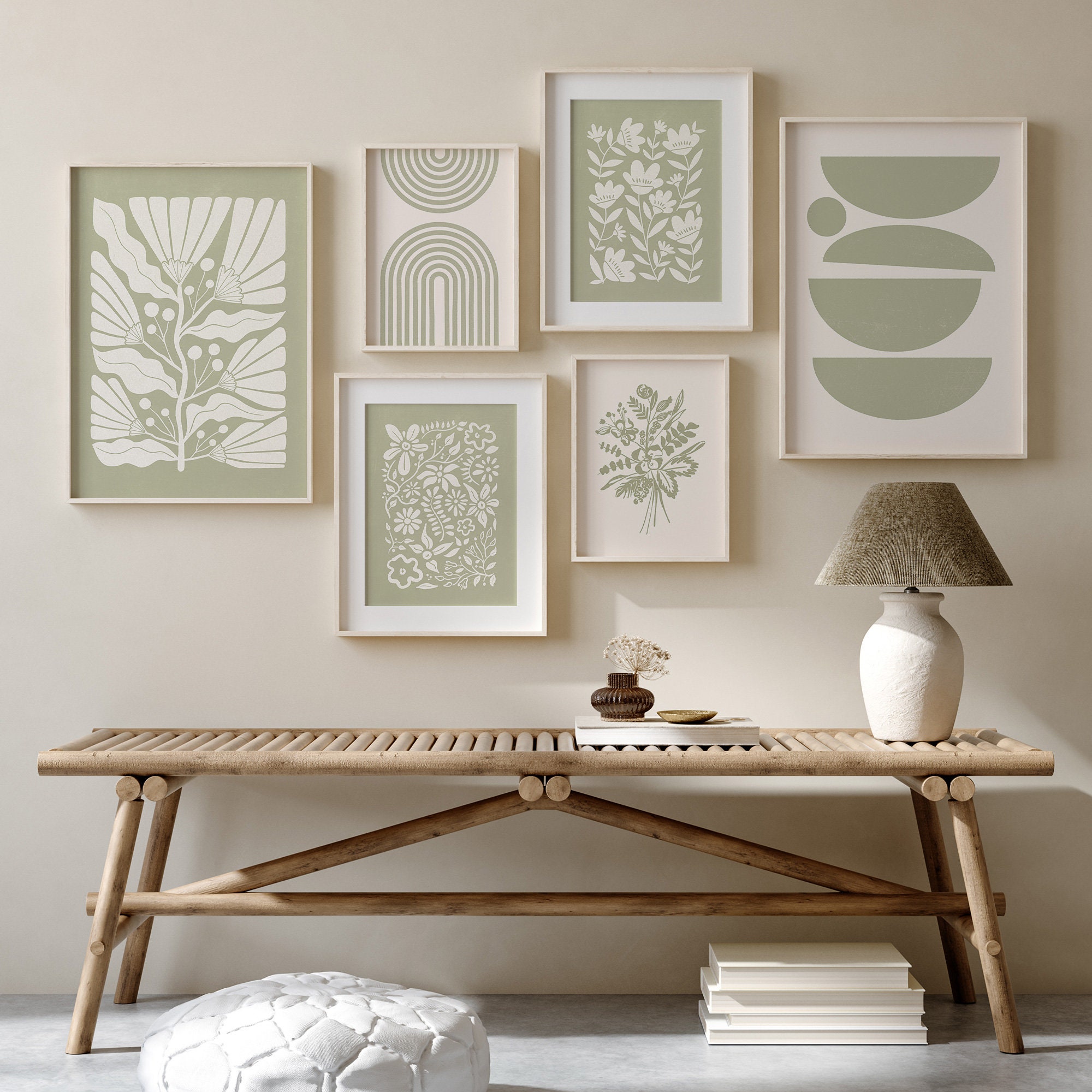 Sage Green Wall Art Set of 6, Botanical Print Set, Boho Botanical Set ...
