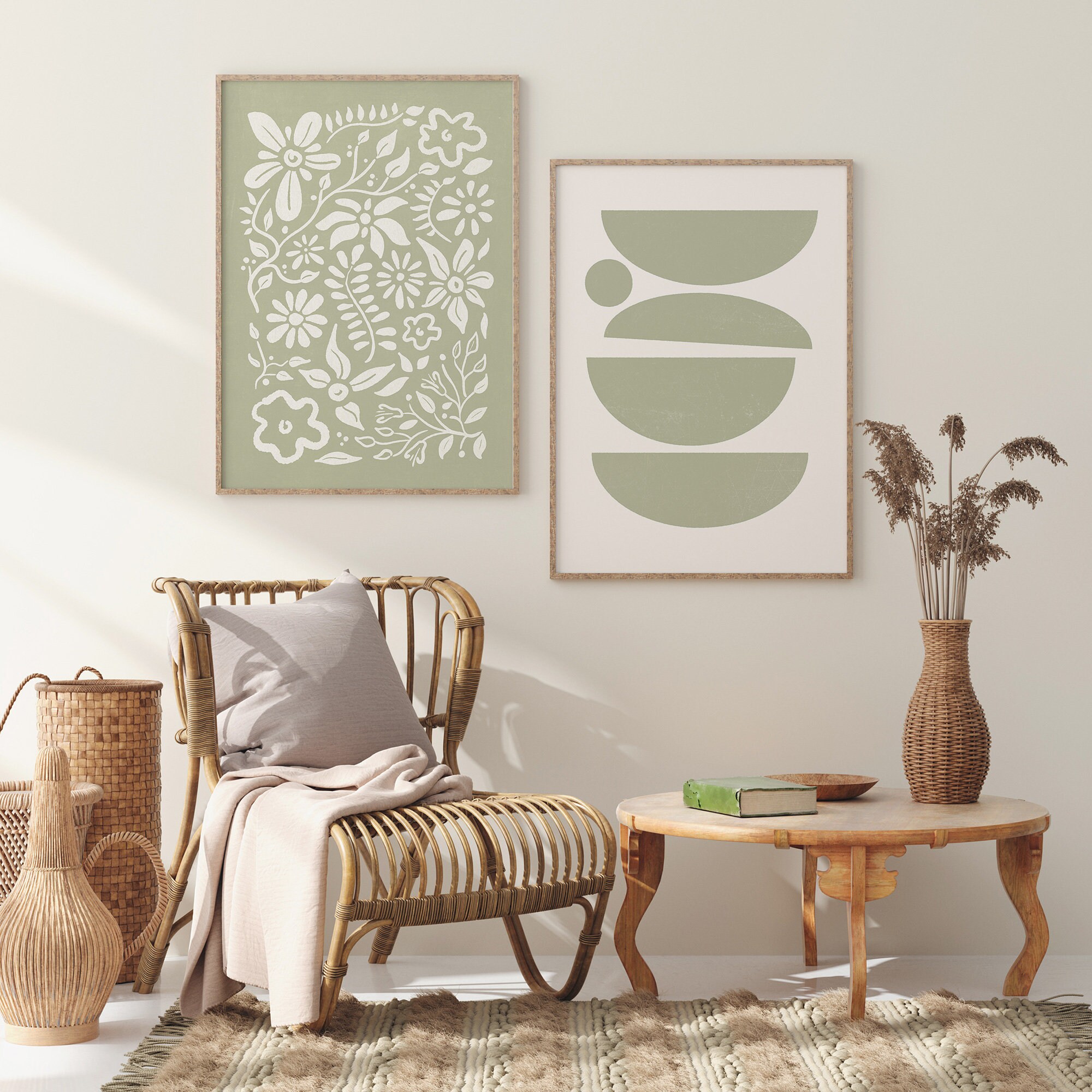 Sage Green Wall Art Set of 6, Botanical Print Set, Boho Botanical Set ...