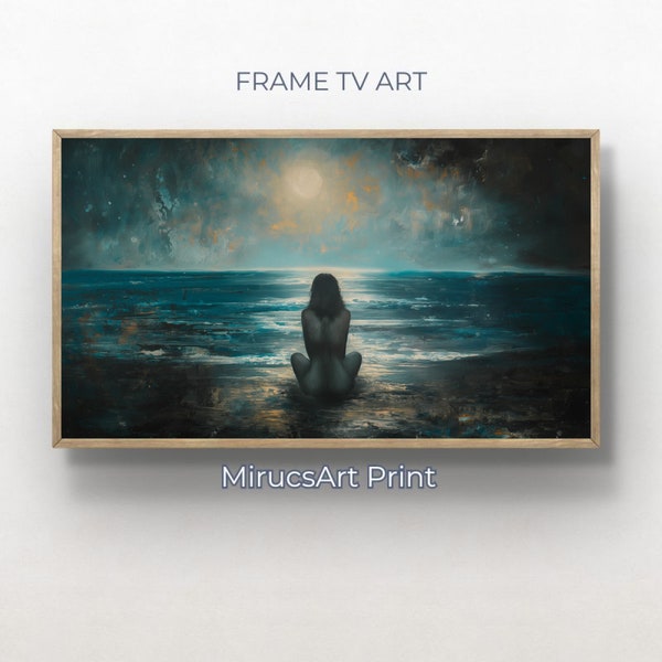 Moonlit Reverie: Hyperrealism and Spiritual Meditations in Surreal Seascapes of Emotional Twilight | Digital Frame TV Art