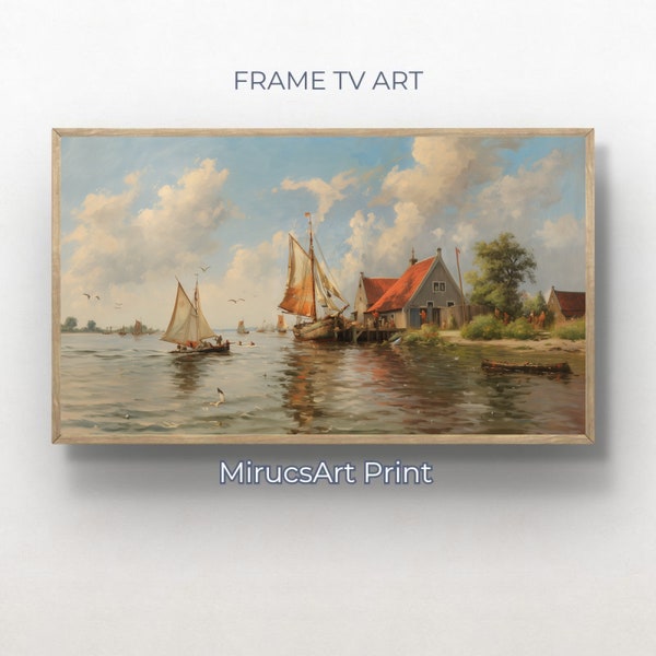 Coastal Charms: Vibrant Visions of Rural Life and Majestic Ports, Captured in Action-Packed Traditional Landscapes | Digital Frame TV Art