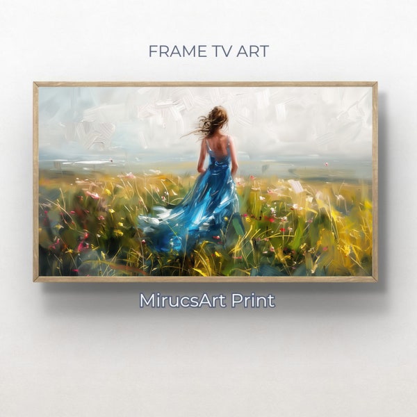 Whispers of Nature: Impressionist Portrait of a Woman Amidst Wildflowers, Capturing the Dreamy Serenity of Nature | Digital Frame TV Art