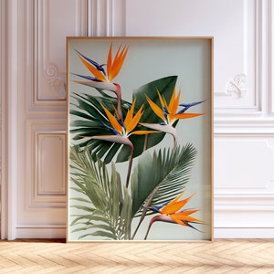 Decorazione da parete floreale dell’uccello del paradiso, stampa botanica moderna Strelitzia, vivace arredamento per la casa, regalo perfetto per gli amanti delle piante