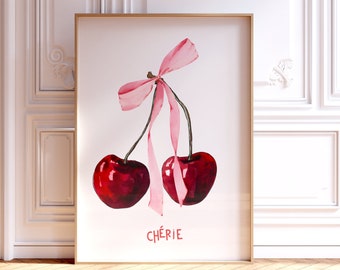 Cherry Wand Kunst Druck - Elegantes Digitales Poster mit Französisch Flair, Perfekt für Preppy Schlafzimmer oder College Wohnung, Stilvolles Geschenk
