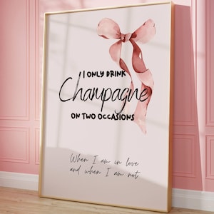 Retro Aquarell Champagner Cocktail Poster-Ästhetische Girly Bar Warenkorb Kunst-Preppy Pink Poster-Weinflasche Niedliches Girly Poster Champagner Wandkunst