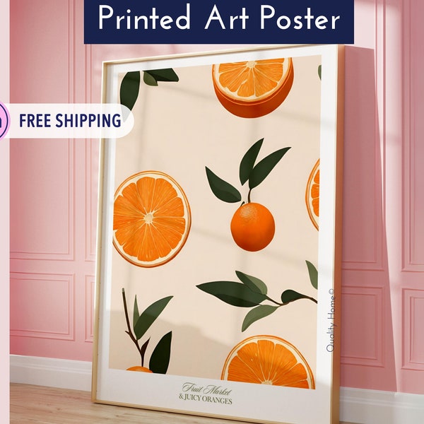 Juicy Orange Citrus Poster - Vibrant Food Wall Art for Kitchen & Dining Decor, Sage Green Home Gift Idea