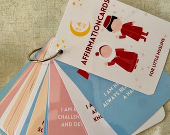 Affirmation Cards for children | Printed And Laminated | Assembled with ClipRing |Customization|Gift for Ramadan and Eid | German or English