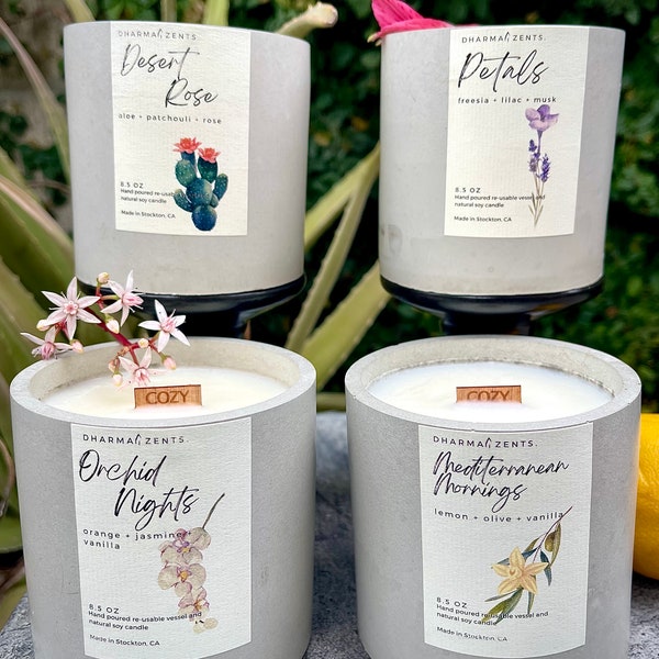 Spring Candles - Choose from 4 invigorating clean scents, non toxic. A beautiful 8.5oz soy candle poured into a handmade concrete vessel