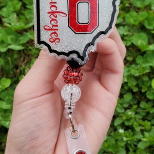 Buckeyes Football Inspired Interchangable Badge, Retractable Alligator Clip Reel, ID Holder
