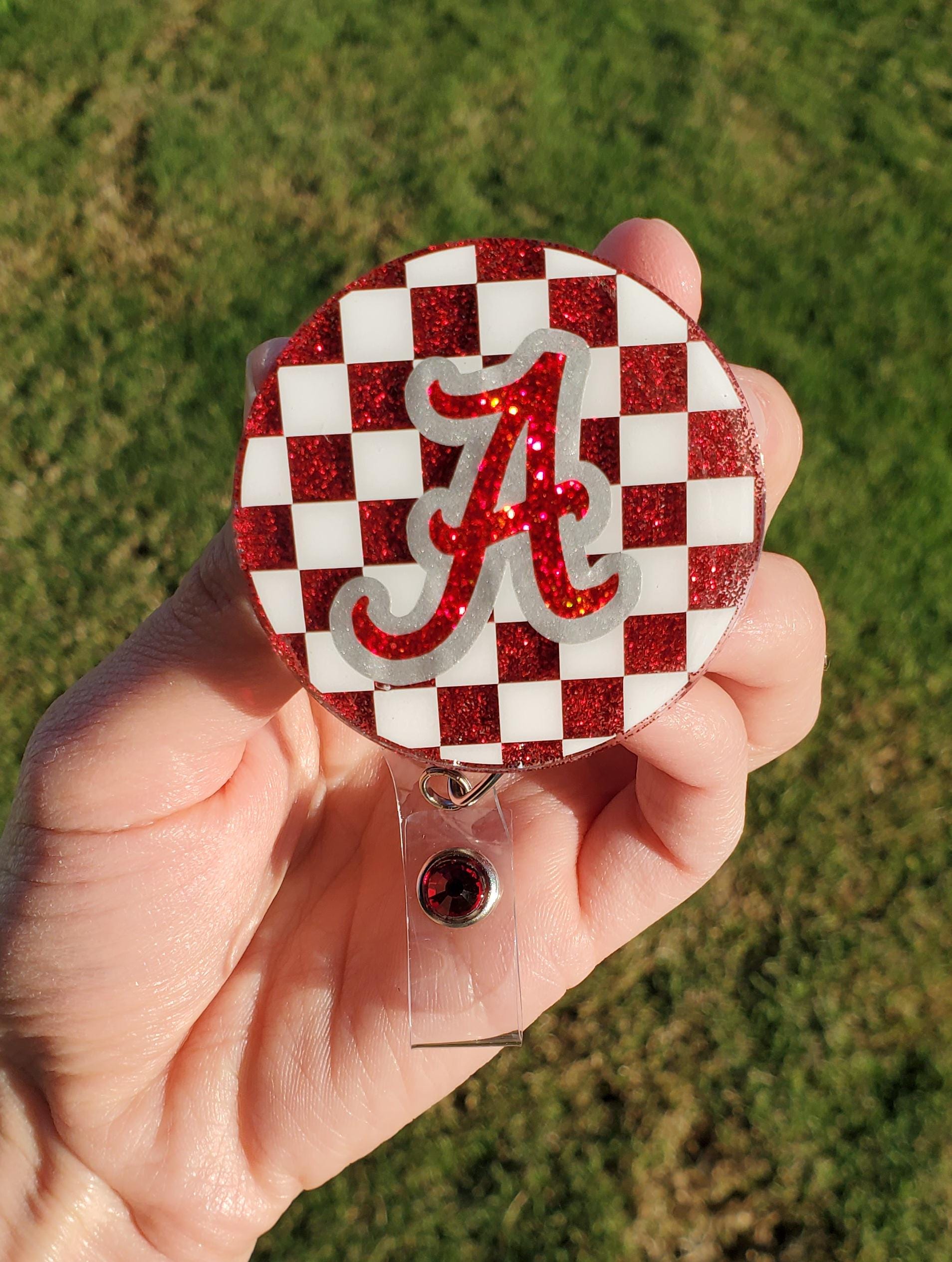 Football Inspired Checkered Circle Interchangeable Badge/Retractable Reel/ID
