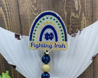 Football Inspired Boho Rainbow Interchangeable Badge/Retractable Reel/ID Holder