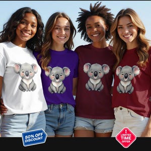 Słodka koszulka z kreskówkową koalą, uroczy zwierzęcy graficzny t-shirt, dziecięca koszulka z koalą, zabawny wzór z koalą, wyjątkowy prezent z koalą, uśmiechnięta koszulka z koalą