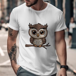 Cute Owl T-Shirt, Unisex Sweatshirt, Hoodie, Cartoon Owl on Branch, Animal Lover Gift, Kawaii Owl Design, Adorable Bird Tee, Owl Graphic