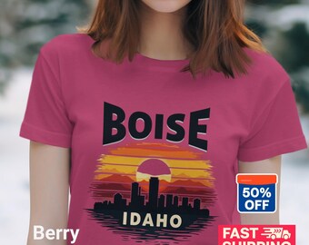 Boise Idaho Retro Sunset Shirt, City Skyline Souvenir