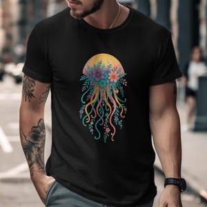 Floral Jellyfish T-Shirt, Youth T-shirt, Toddler, Ocean Creature, Colorful, Sea Life, Unique Design, Adult and Kids Apparel, Gift Idea