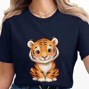 Camiseta con ilustración de tigre bebé, adorable camiseta con diseño de cachorro de tigre, adorable camiseta con diseño animal, regalo para amantes de los animales, divertida camiseta gráfica.