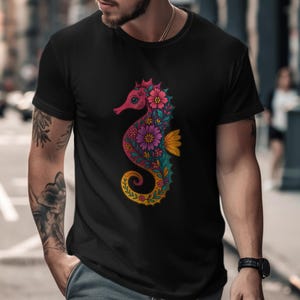 Floral Seahorse T-Shirt, Youth T-Shirt, Toddler Tee, Ocean Creature Art, Colorful Sea Life, Nautical Design, Adult T-shirt