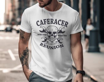 Cafe Racer T-Shirt, Skull Graphic, Motorcycle Reunion, Biker Gift
