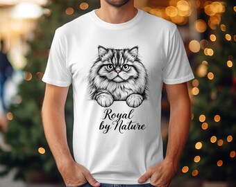 Persian Cat T-Shirt: Royal by Nature, Fluffy Cat Illustration