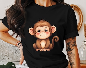Monkey Cartoon T-Shirt, Animal Lover Graphic Tee